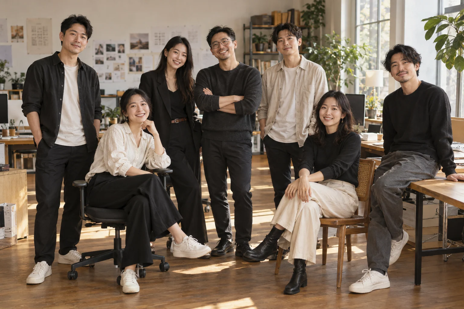AI生成的七人创意团队合影占位图